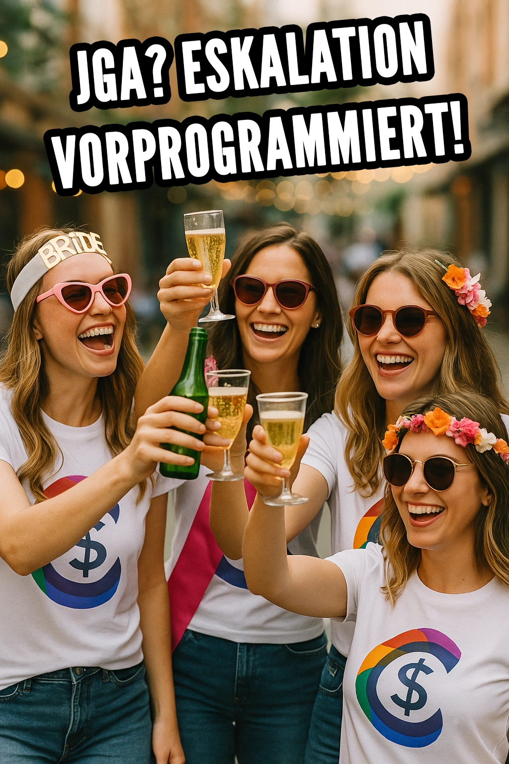 Eine Mädelsgruppe feiert einen JGA