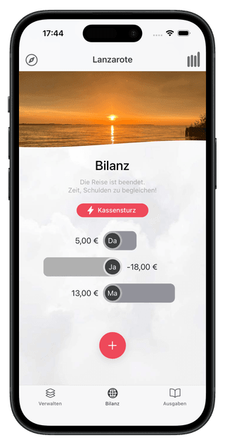 Cashinator App für Reisekasse, die Ansichtskarten erstellt und persönliche Urlaubspostkarten verschickt