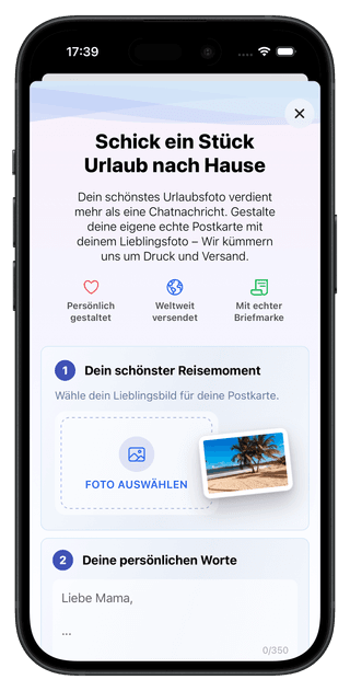 Ansichtskarten in der Cashinator App erstellen und kostenlos verschicken