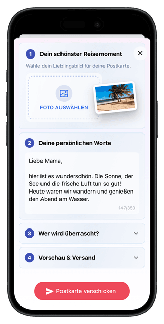 In Cashinator ein eigenes Urlaubsfoto für eine persönliche Postkarte auswählen
