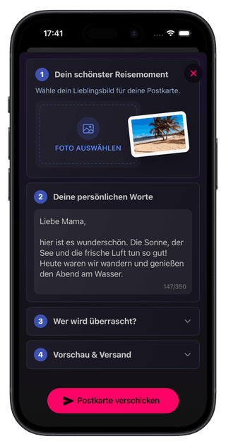 Ansichtskarten in der Cashinator App erstellen und kostenlos verschicken